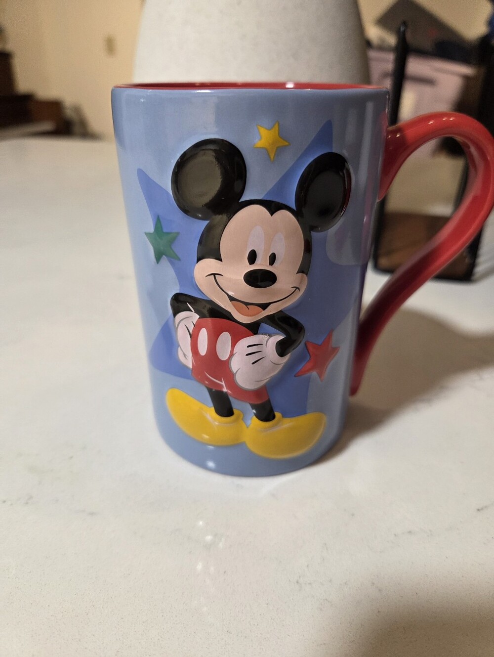 Disney Store Mickey Mouse 3D Raised Ceramic Mug Red Blue Authentic